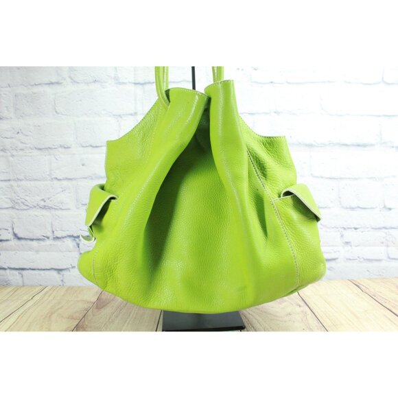 Cole Haan Lime Green Pebbled Leather Double Handle Shoulder Bag - Picture 4 of 13